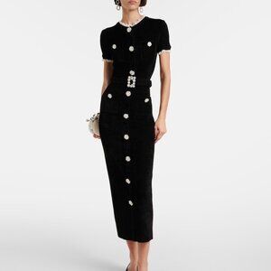 Self-Portrait Crystal-embellished chenille midi dress